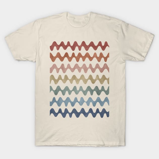 Abstract Waves Blue Green Brick Red T-Shirt by FAROSSTUDIO